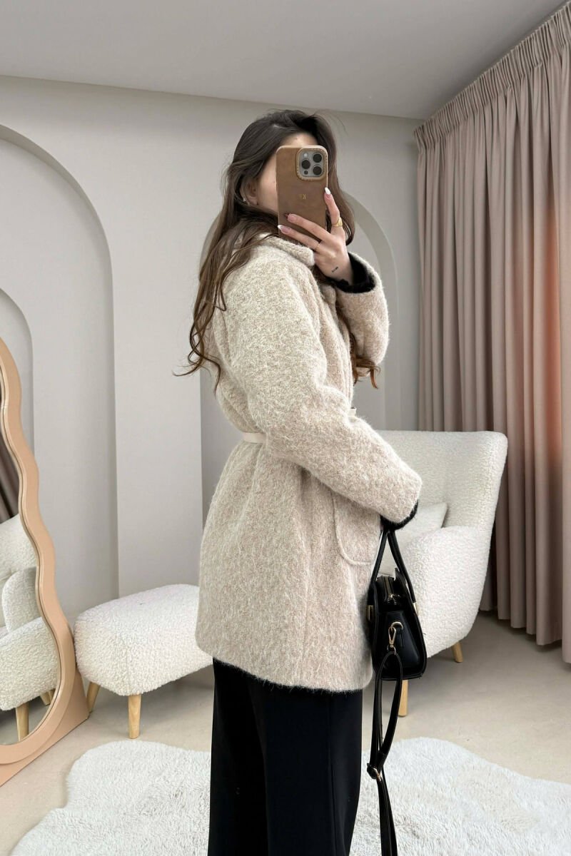 BELT DETAIL MEDIUM WOMAN JACKET BEIGE/BEZHE - 3