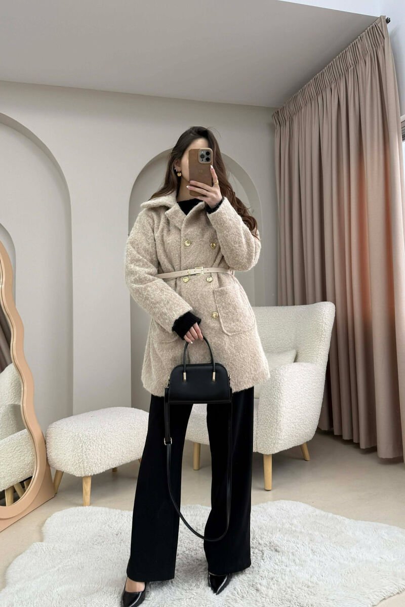 BELT DETAIL MEDIUM WOMAN JACKET BEIGE/BEZHE - 4