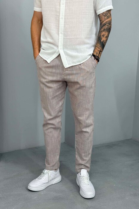 BELT DETAIL ONE COLOR MEN PANTS BEIGE/BEZHE - 2