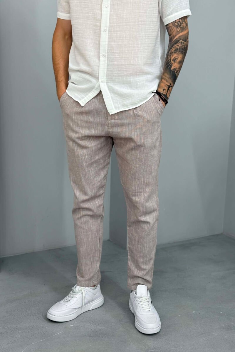 BELT DETAIL ONE COLOR MEN PANTS BEIGE/BEZHE - 2