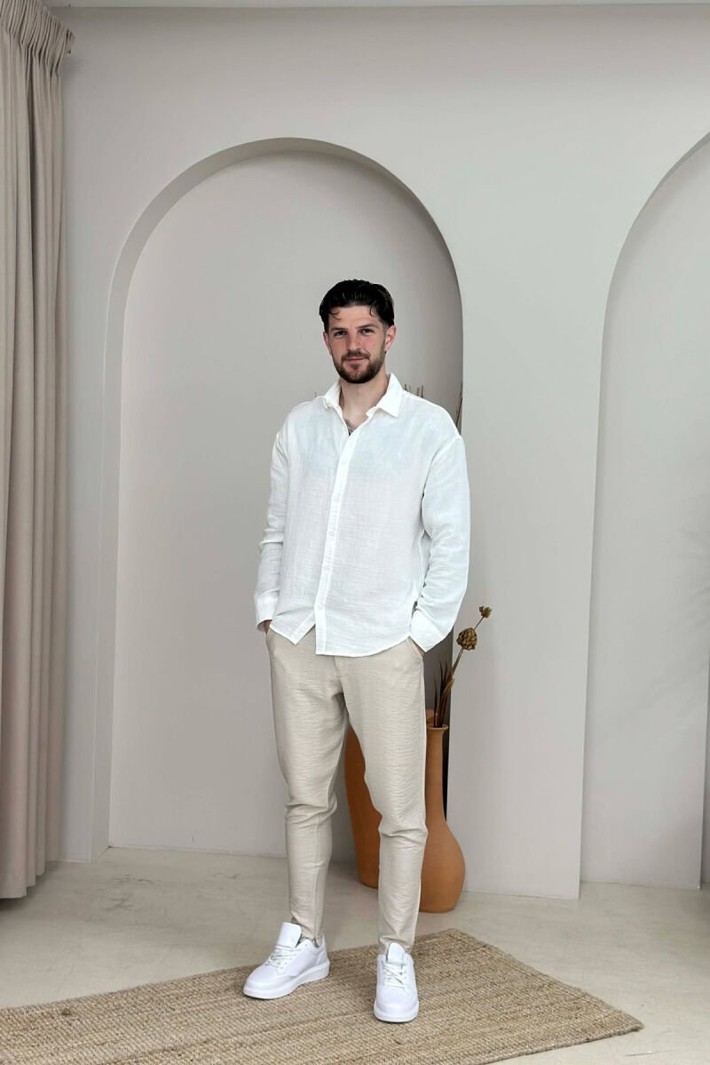 BELT DETAIL ONE COLOR MEN PANTS BEIGE/BEZHE - 1