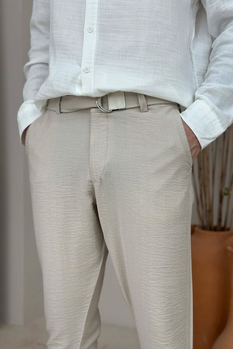 BELT DETAIL ONE COLOR MEN PANTS BEIGE/BEZHE - 2