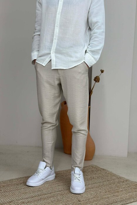 BELT DETAIL ONE COLOR MEN PANTS BEIGE/BEZHE - 3