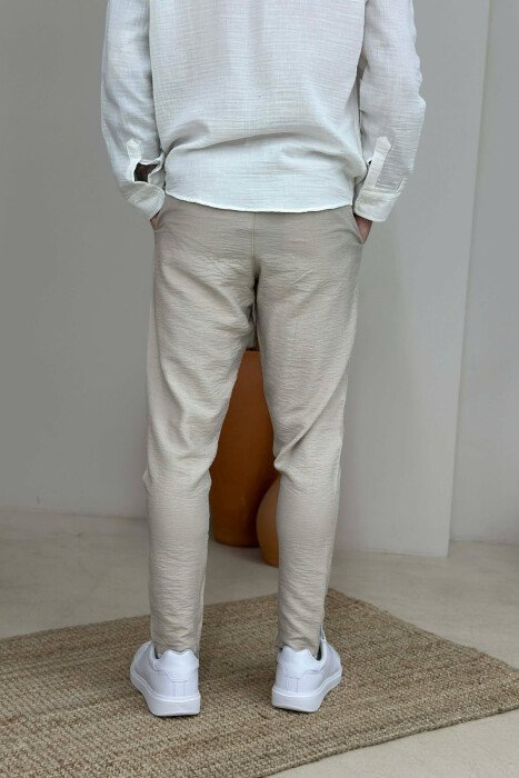 BELT DETAIL ONE COLOR MEN PANTS BEIGE/BEZHE - 4