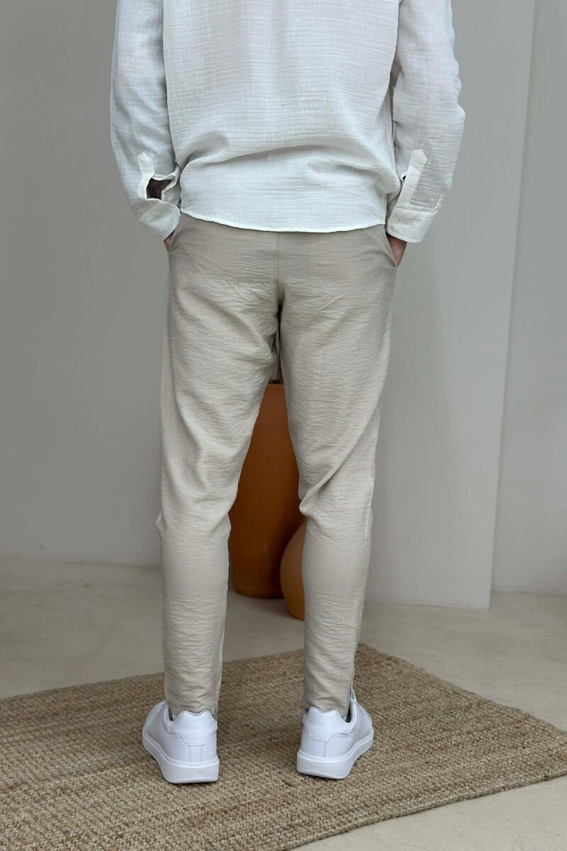 BELT DETAIL ONE COLOR MEN PANTS BEIGE/BEZHE - 4