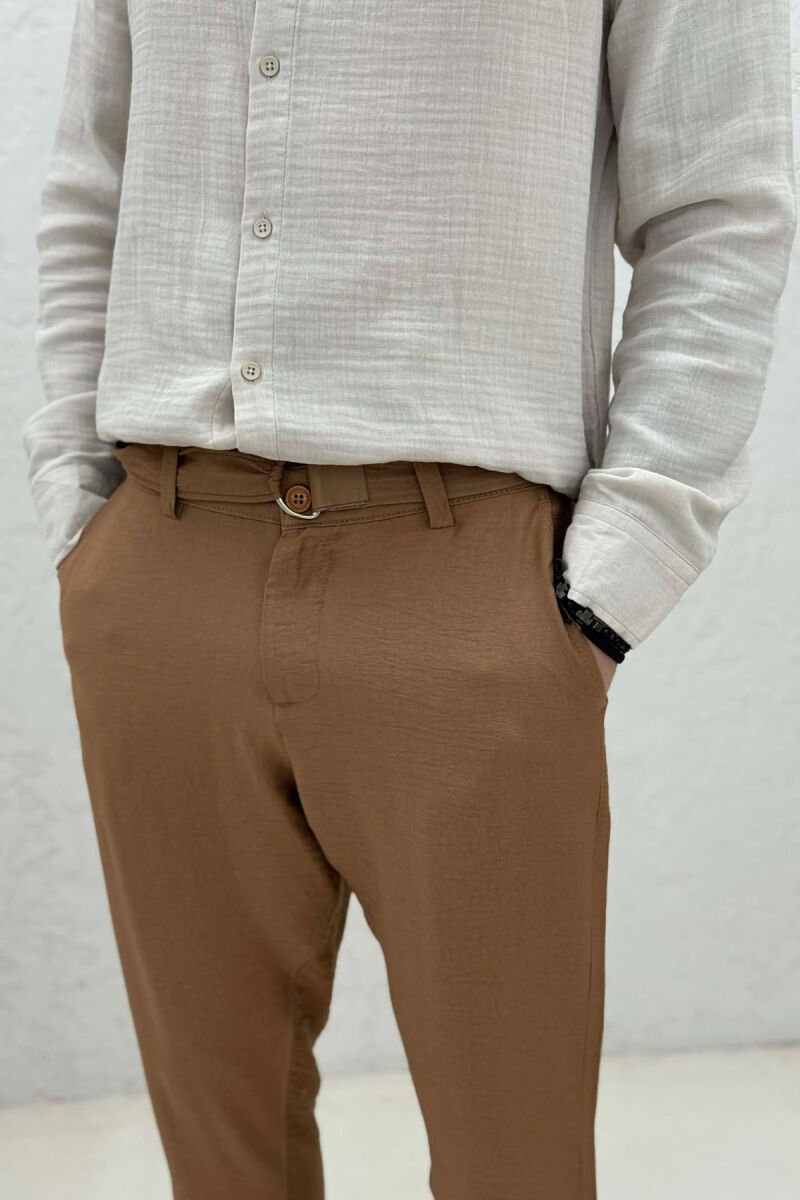 BELT DETAIL ONE COLOR MEN PANTS BROWN/KAFE - 2