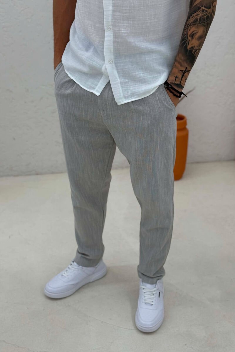 BELT DETAIL ONE COLOR MEN PANTS LIGHT GREY/GZ - 4