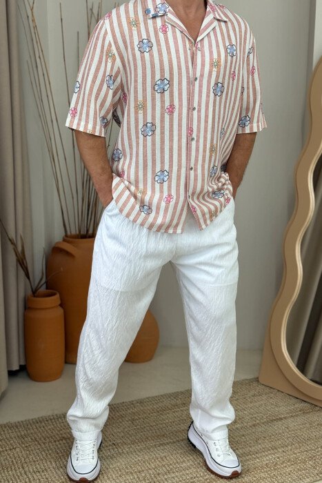 BELT DETAIL ONE COLOR MEN PANTS WHITE-E BARDHE - 2