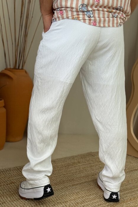 BELT DETAIL ONE COLOR MEN PANTS WHITE-E BARDHE - 5