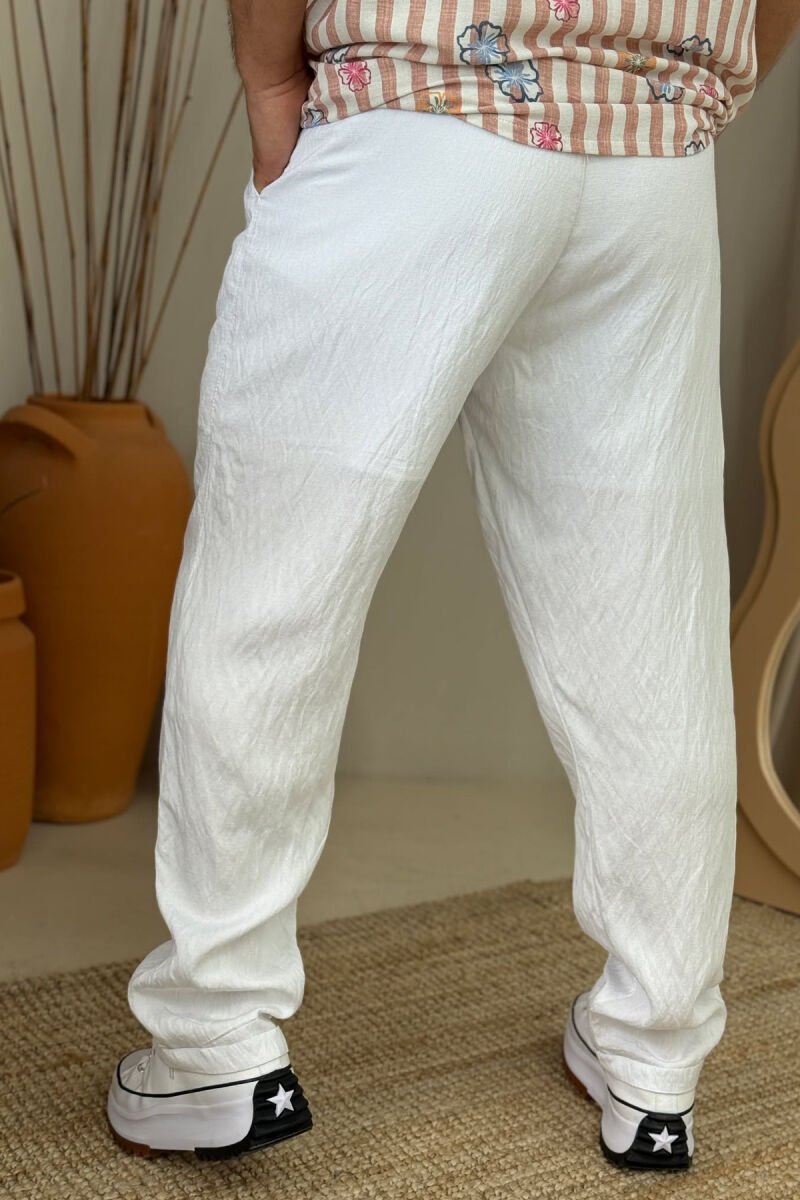 BELT DETAIL ONE COLOR MEN PANTS WHITE-E BARDHE - 5