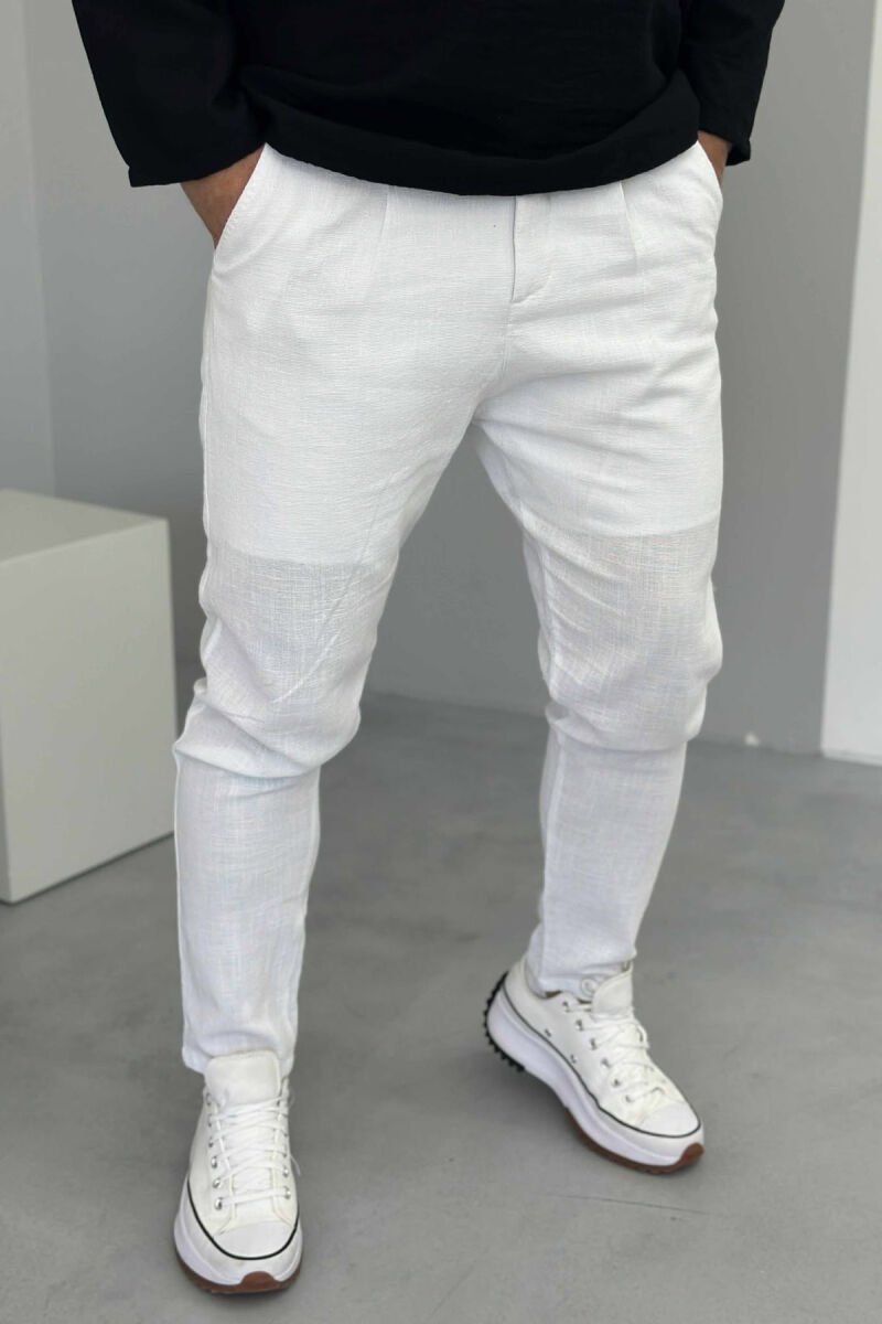 BELT DETAIL ONE COLOR MEN PANTS WHITE-E BARDHE - 1