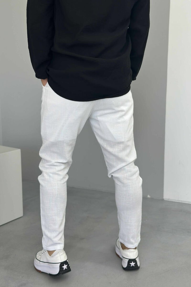 BELT DETAIL ONE COLOR MEN PANTS WHITE-E BARDHE - 2