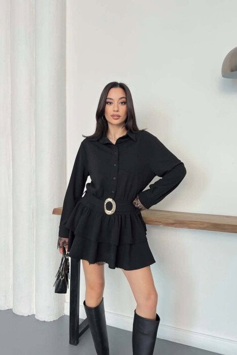 BELT DETAIL ONE COLOR WOMAN DRESS BLACK/ E ZEZE - 3