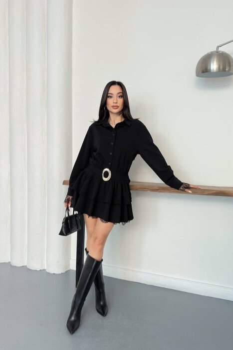 BELT DETAIL ONE COLOR WOMAN DRESS BLACK/ E ZEZE - 4