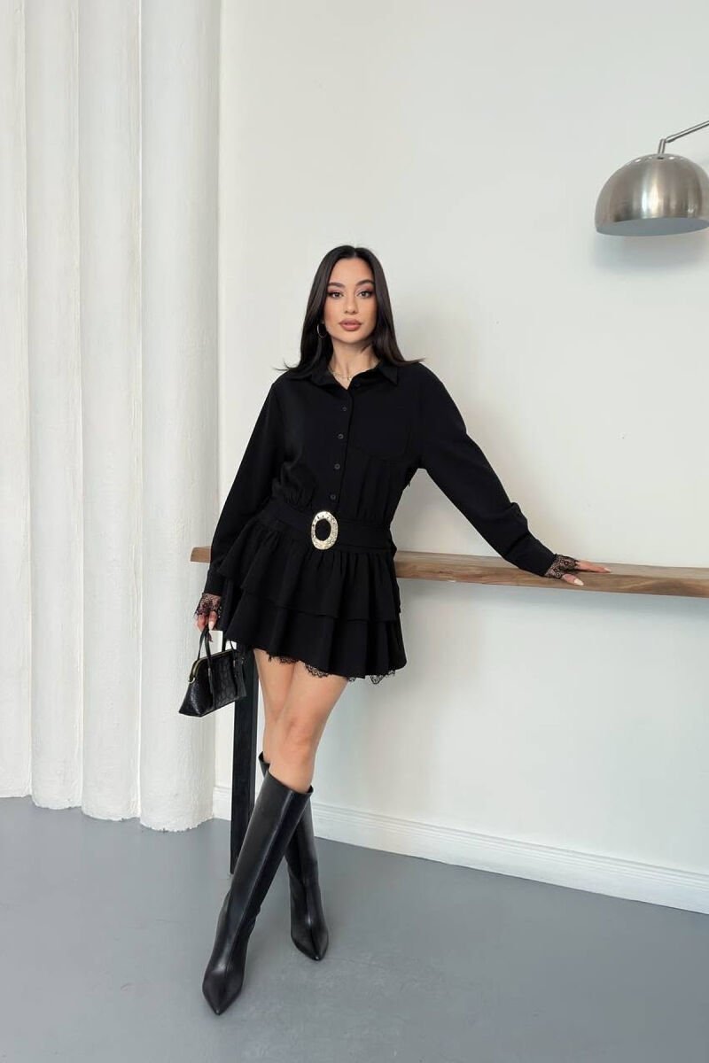 BELT DETAIL ONE COLOR WOMAN DRESS BLACK/ E ZEZE - 4
