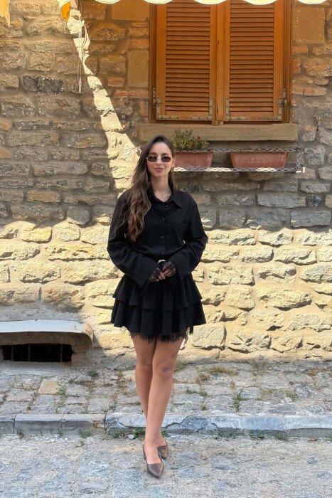 BELT DETAIL ONE COLOR WOMAN DRESS BLACK/ E ZEZE 