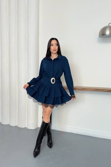 BELT DETAIL ONE COLOR WOMAN DRESS BLUE/BLU - 2