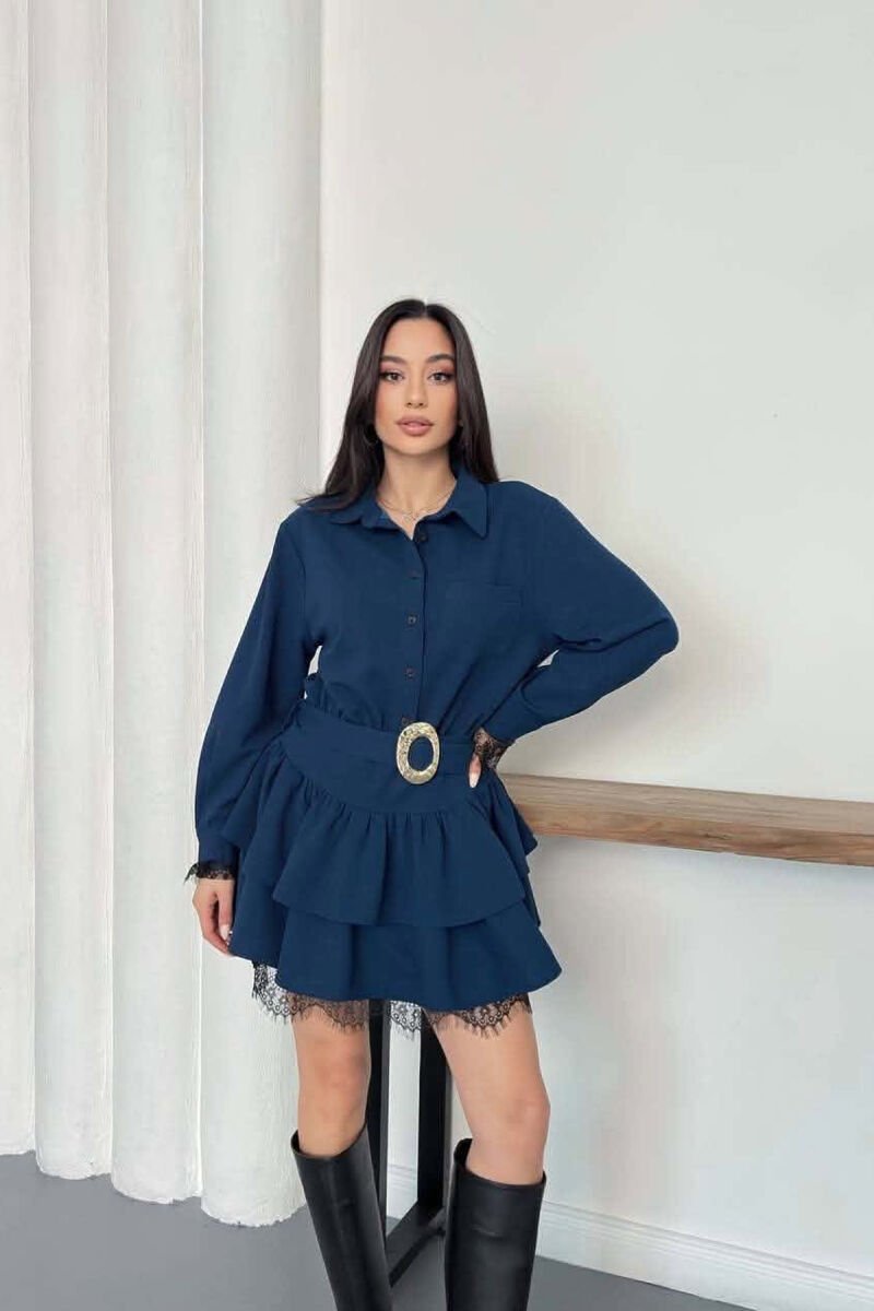 BELT DETAIL ONE COLOR WOMAN DRESS BLUE/BLU - 3