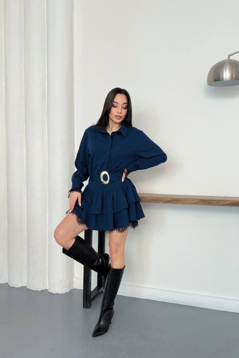 BELT DETAIL ONE COLOR WOMAN DRESS BLUE/BLU - 5