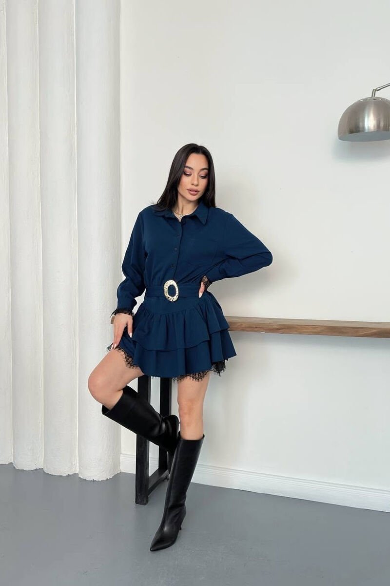 BELT DETAIL ONE COLOR WOMAN DRESS BLUE/BLU - 5
