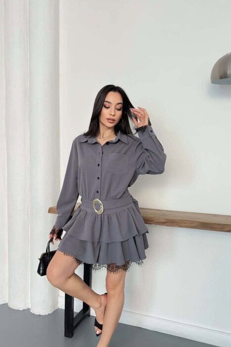 BELT DETAIL ONE COLOR WOMAN DRESS GREY/GRI - 2