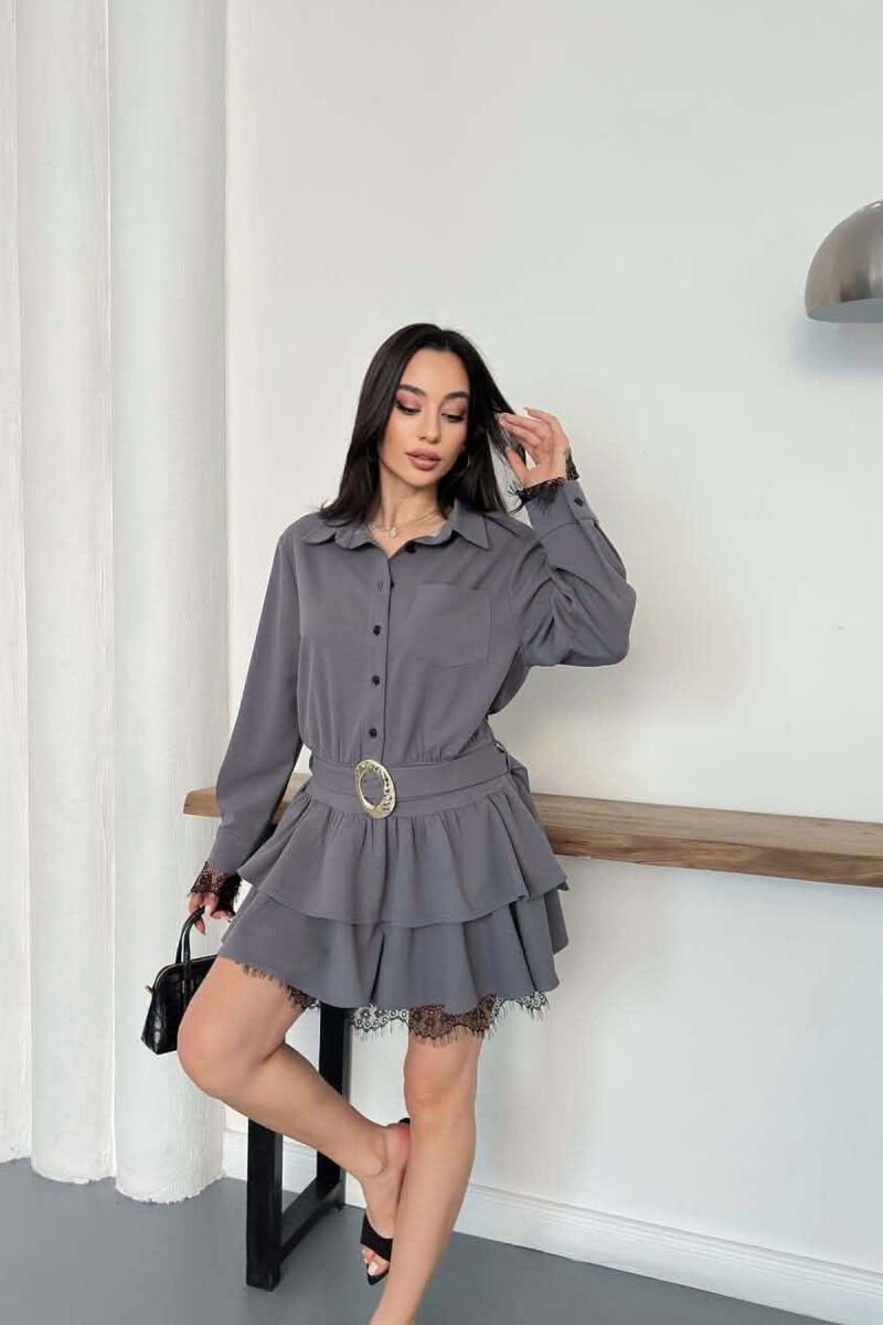 BELT DETAIL ONE COLOR WOMAN DRESS GREY/GRI - 2