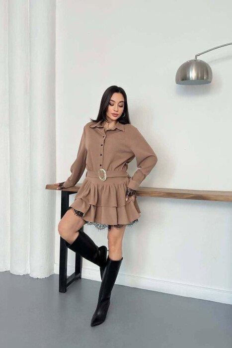 BELT DETAIL ONE COLOR WOMAN DRESS LIGHT BROWN/KAZB - 2