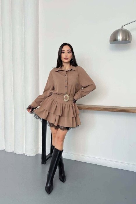BELT DETAIL ONE COLOR WOMAN DRESS LIGHT BROWN/KAZB - 5
