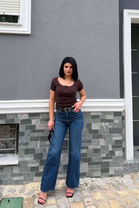 BELT DETAIL ONE COLOR WOMAN JEANS BLUE/BLU - KLAUDIO FASHION