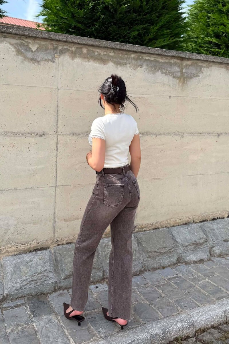 BELT DETAIL ONE COLOR WOMAN JEANS BROWN/KAFE - 4