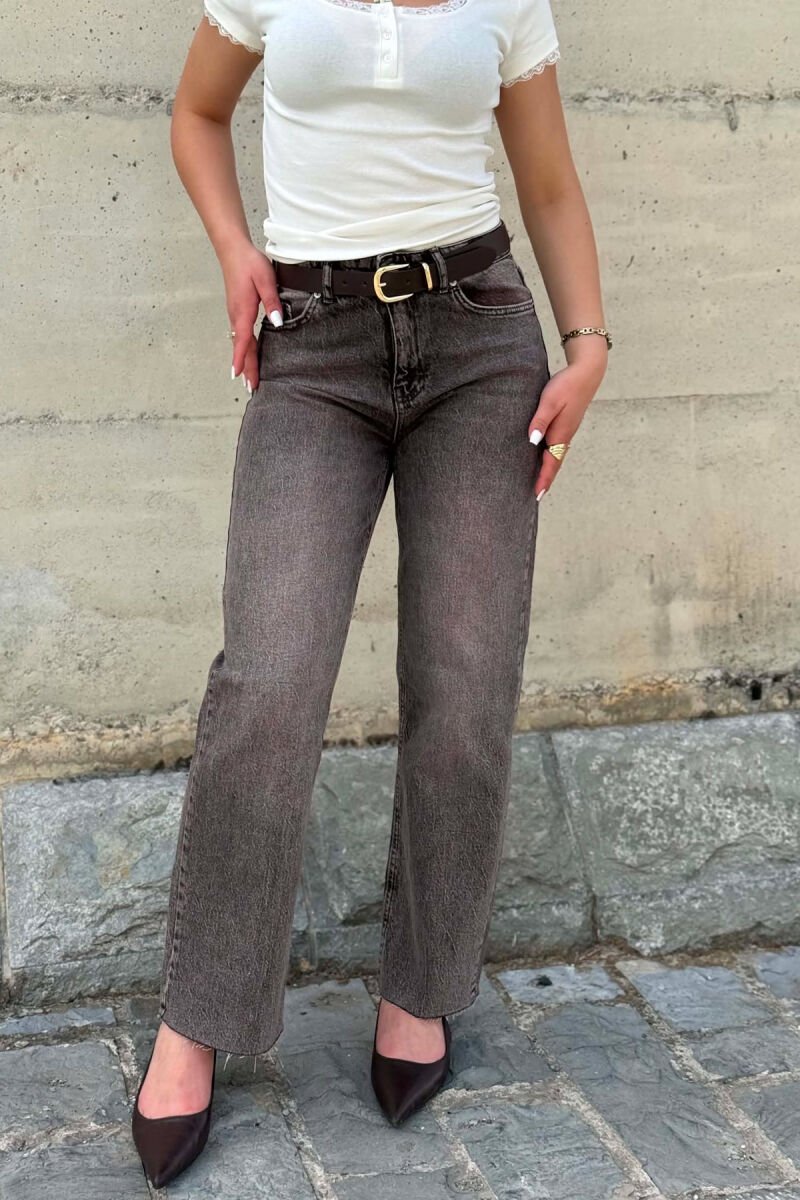 BELT DETAIL ONE COLOR WOMAN JEANS BROWN/KAFE - 5