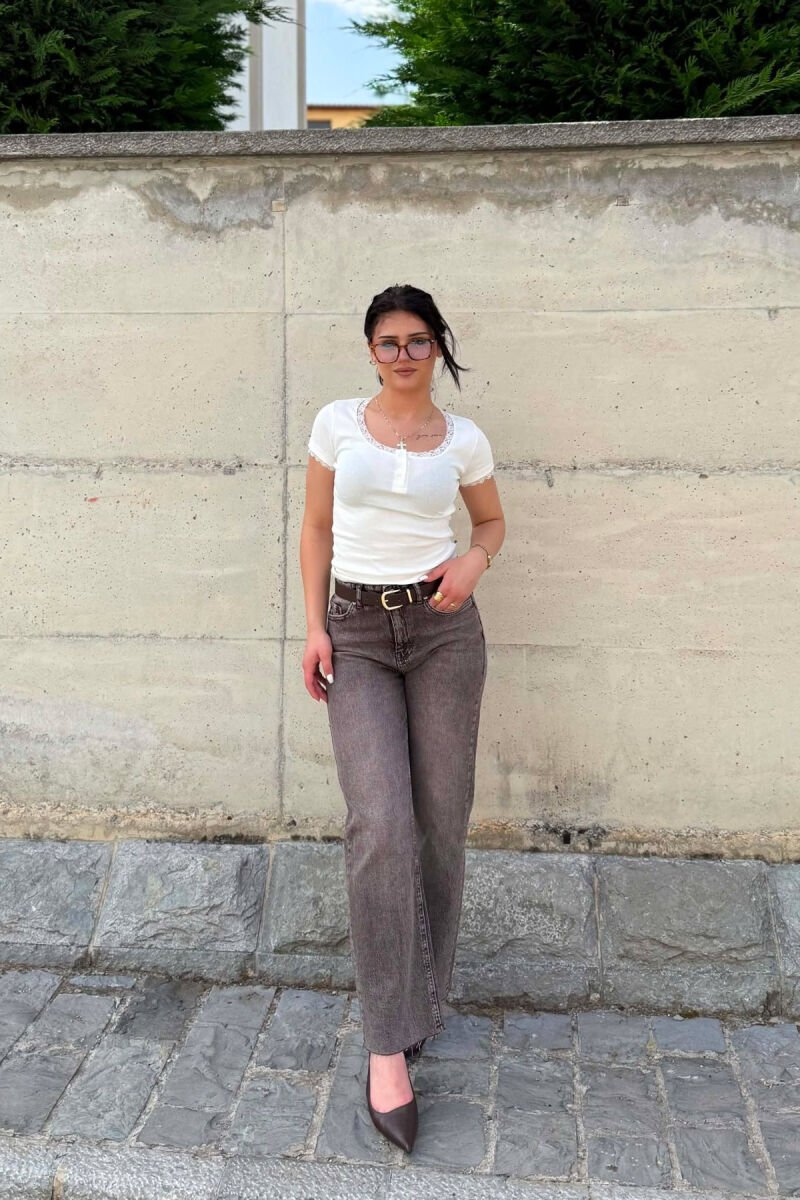 BELT DETAIL ONE COLOR WOMAN JEANS BROWN/KAFE - 6