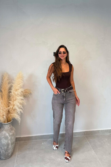 BELT DETAIL ONE COLOR WOMAN JEANS BROWN/KAFE - 3