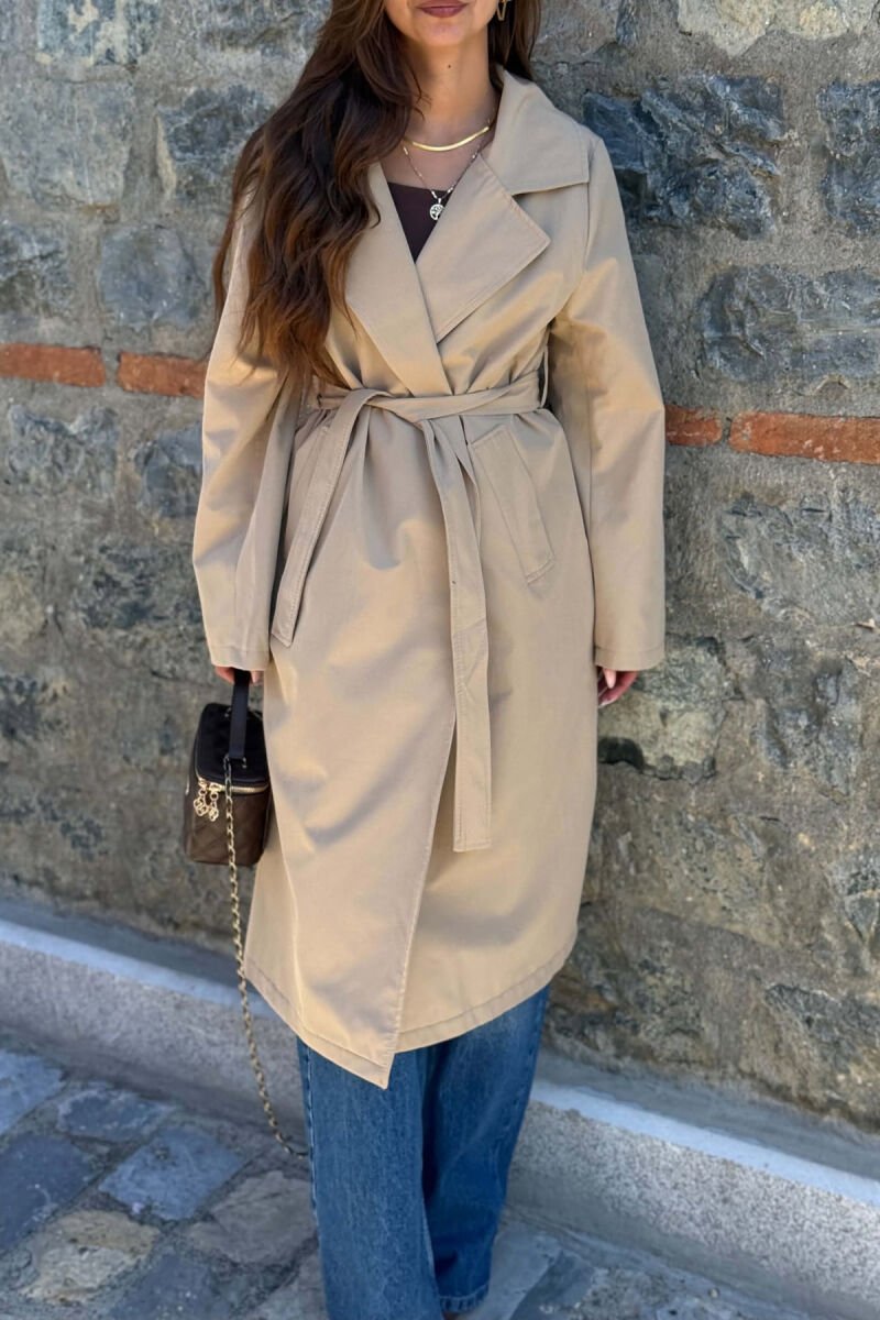 BELT DETAIL ONE COLOR WOMAN TRENCH COAT BEIGE/BEZHE - 2