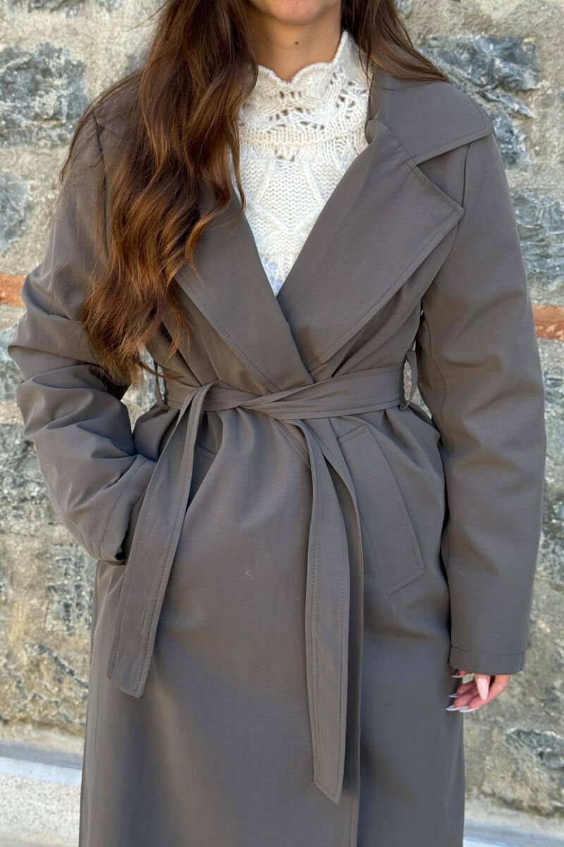 BELT DETAIL ONE COLOR WOMAN TRENCH COAT DARK GREY/GEE - 2