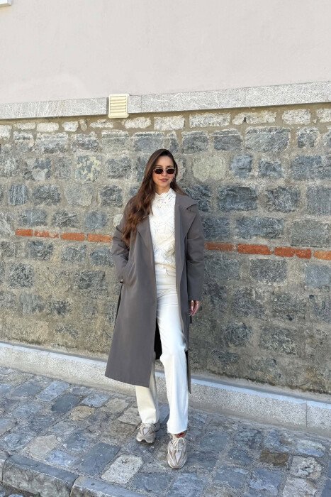 BELT DETAIL ONE COLOR WOMAN TRENCH COAT DARK GREY/GEE - 5