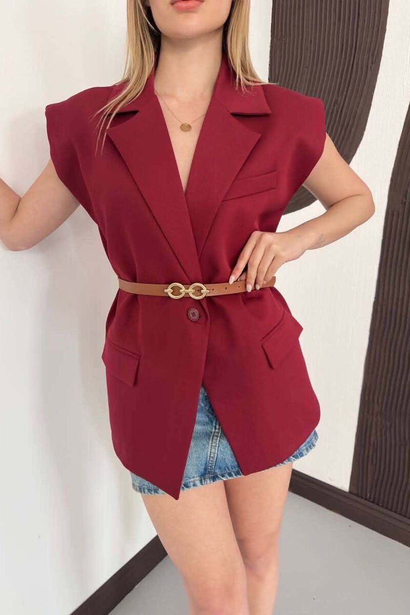 BELT DETAIL ONE COLOR WOMAN VEST BURGUNDY/VISHNJE - 3
