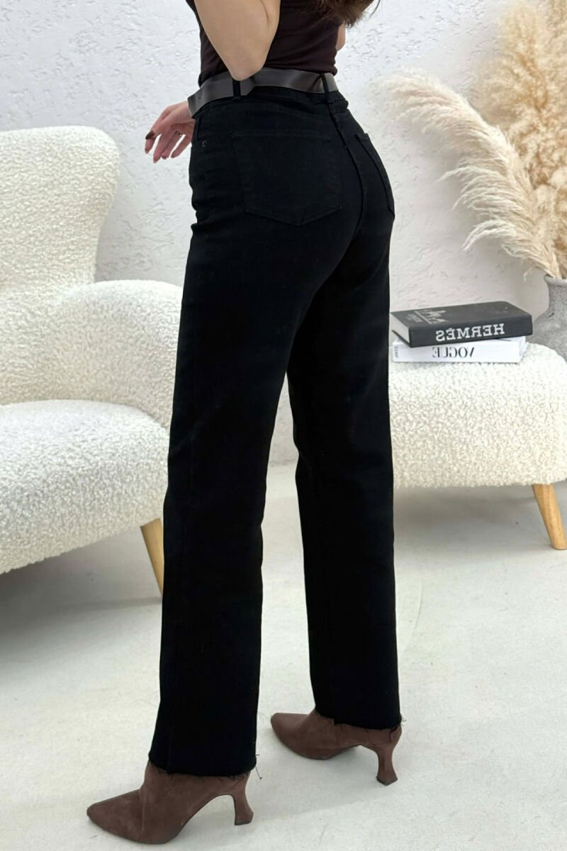 BELT DETAIL ONE COLOR WOMEN JEANS BLACK/ E ZEZE - 4