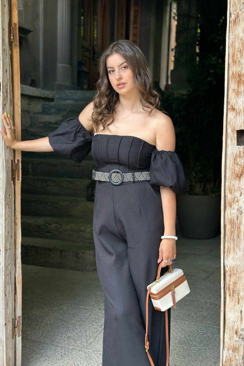 BELT DETAIL ONE COLOR WOMEN JUMPSUIT BLACK/ E ZEZE - 4