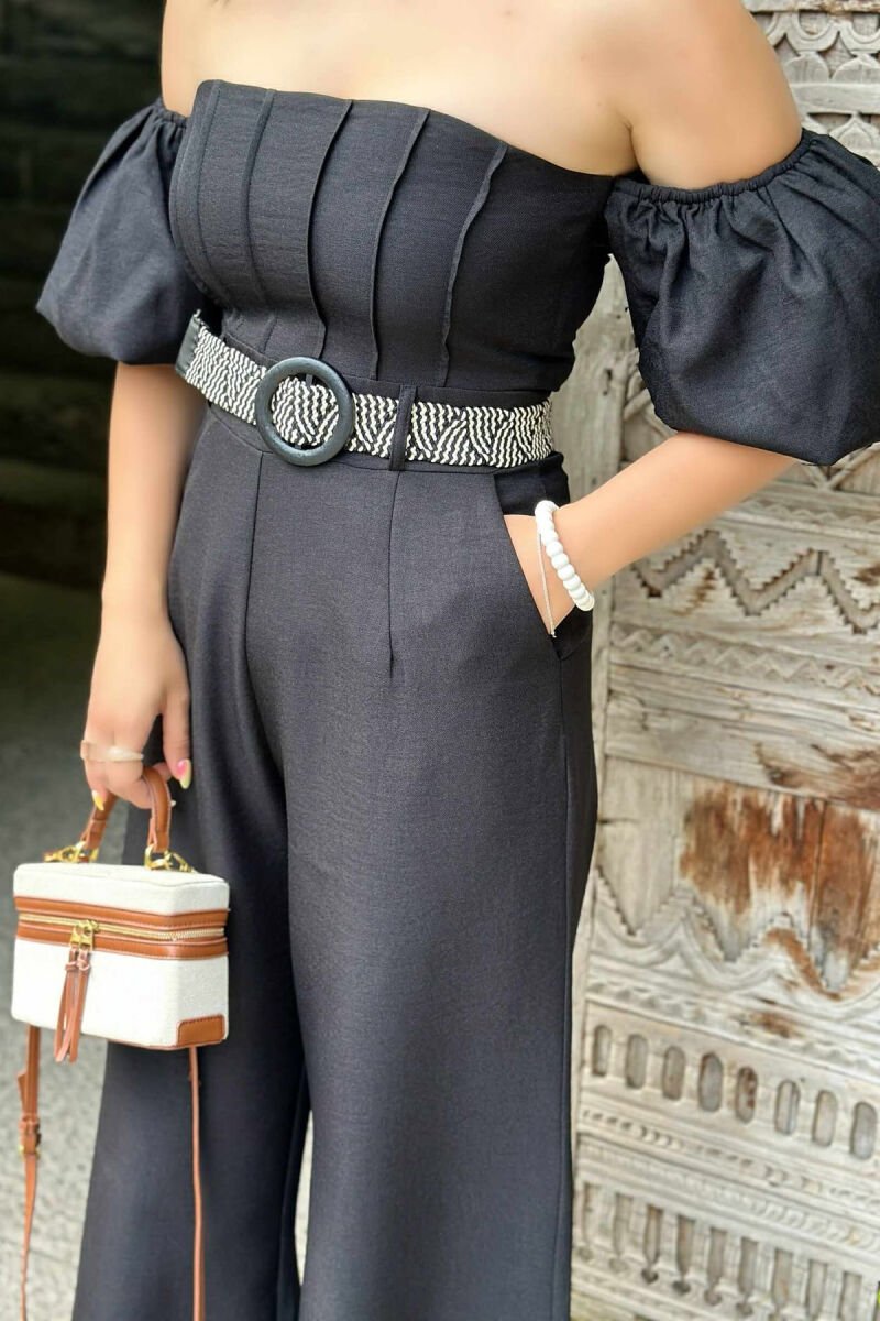 BELT DETAIL ONE COLOR WOMEN JUMPSUIT BLACK/ E ZEZE - 7