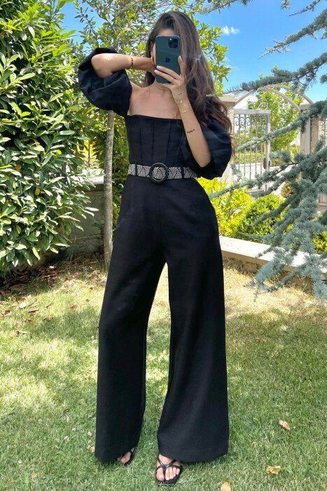 BELT DETAIL ONE COLOR WOMEN JUMPSUIT BLACK/ E ZEZE - 2
