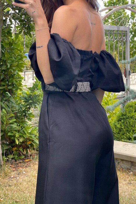 BELT DETAIL ONE COLOR WOMEN JUMPSUIT BLACK/ E ZEZE - 8