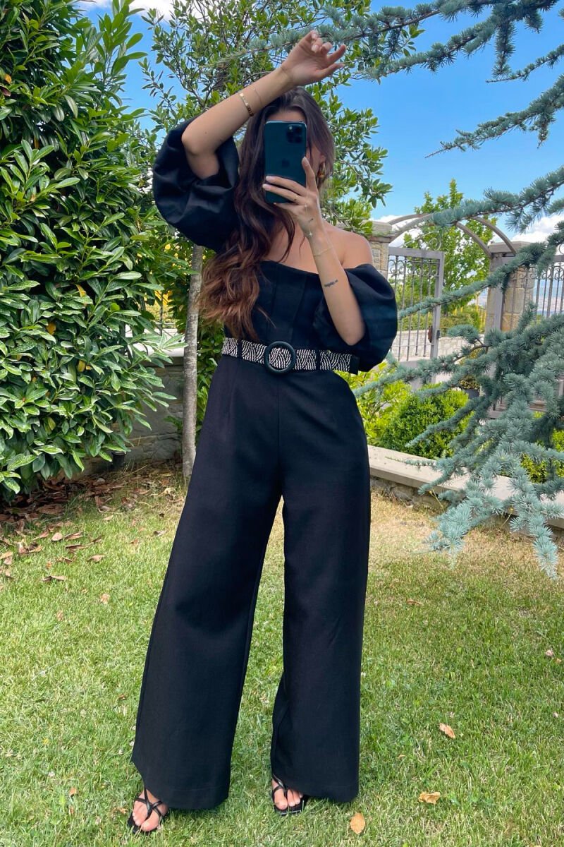 BELT DETAIL ONE COLOR WOMEN JUMPSUIT BLACK/ E ZEZE - 3