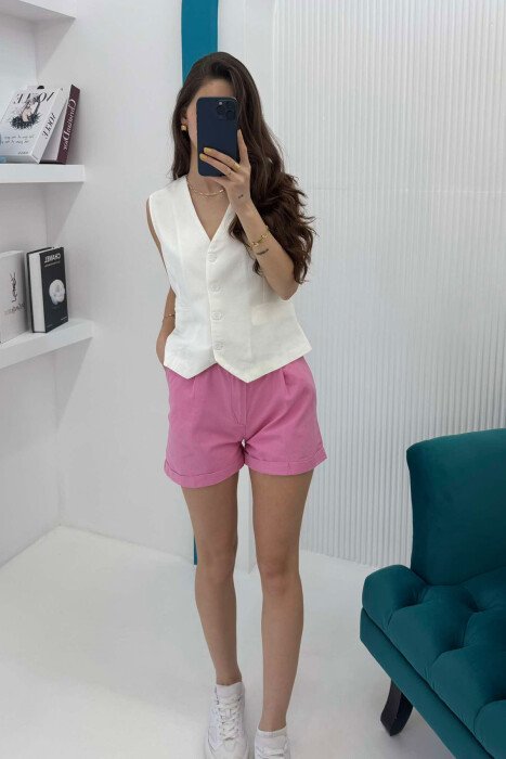 BELT DETAIL ONE COLOR WOMEN SHORTS PINK/ROZE 