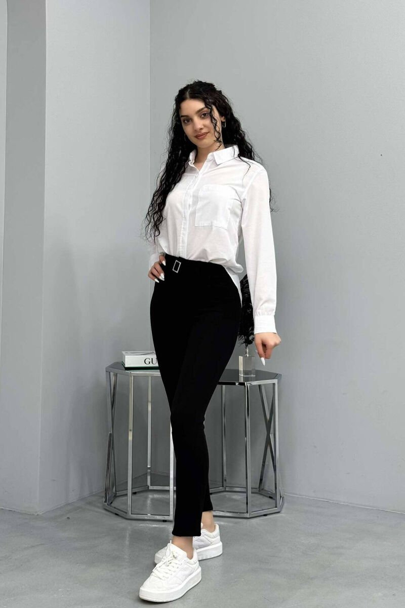 BELT DETAIL ONE COLOR WOMEN TROUSERS BLACK/ E ZEZE - 1