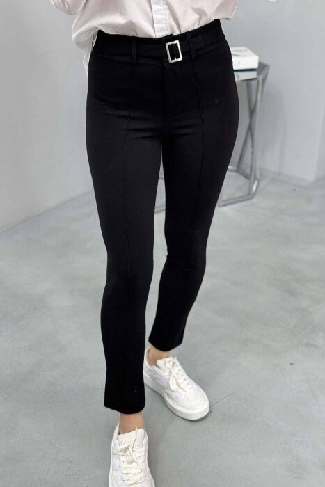 BELT DETAIL ONE COLOR WOMEN TROUSERS BLACK/ E ZEZE - 2