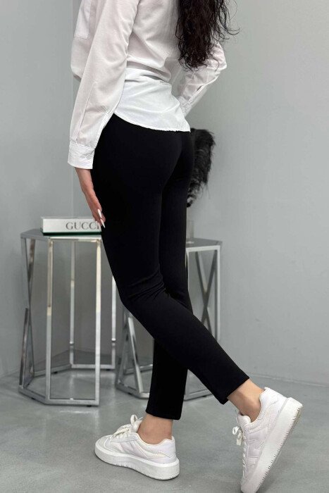 BELT DETAIL ONE COLOR WOMEN TROUSERS BLACK/ E ZEZE - 3