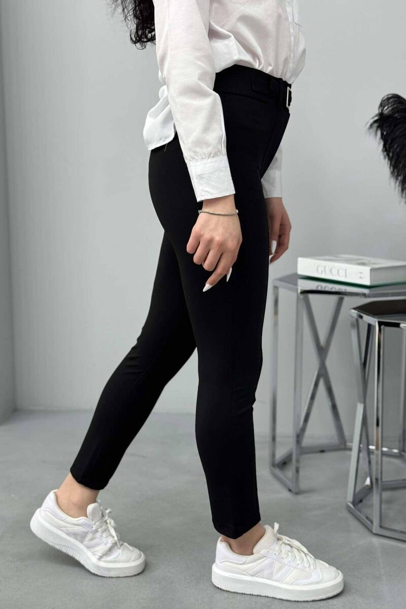 BELT DETAIL ONE COLOR WOMEN TROUSERS BLACK/ E ZEZE - 4
