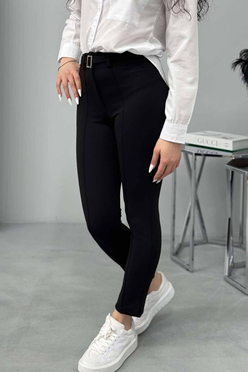 BELT DETAIL ONE COLOR WOMEN TROUSERS BLACK/ E ZEZE - 5