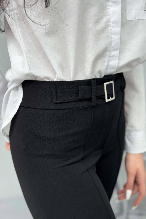 BELT DETAIL ONE COLOR WOMEN TROUSERS BLACK/ E ZEZE - 6